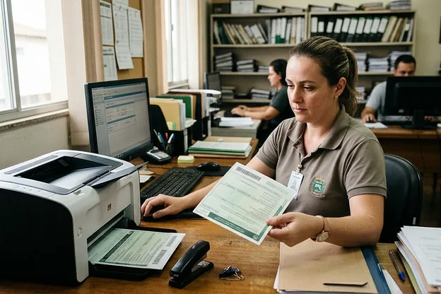 Despachante utilizando impressora para impressão do CRLV-e.