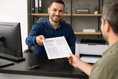 Profissional realizando impressão do CRLV-e a partir de um computador e impressora.